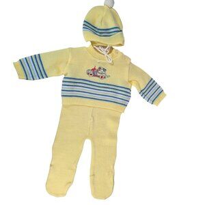 Vintage Baby Outfit Cradle Knit Yellow Sweater 0-6 Months Japan 80s Retro Gift